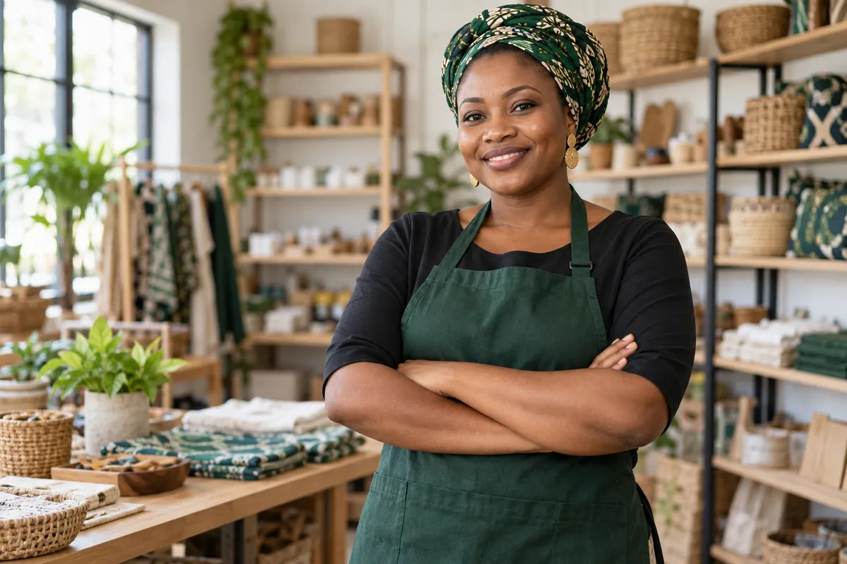 Illustrative portrait of an entrepreneur in her workshop